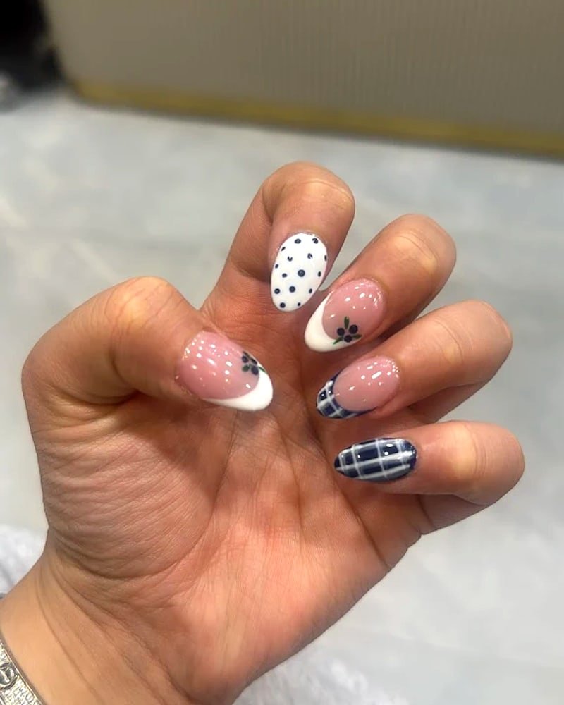 Classic French manicure on long nails